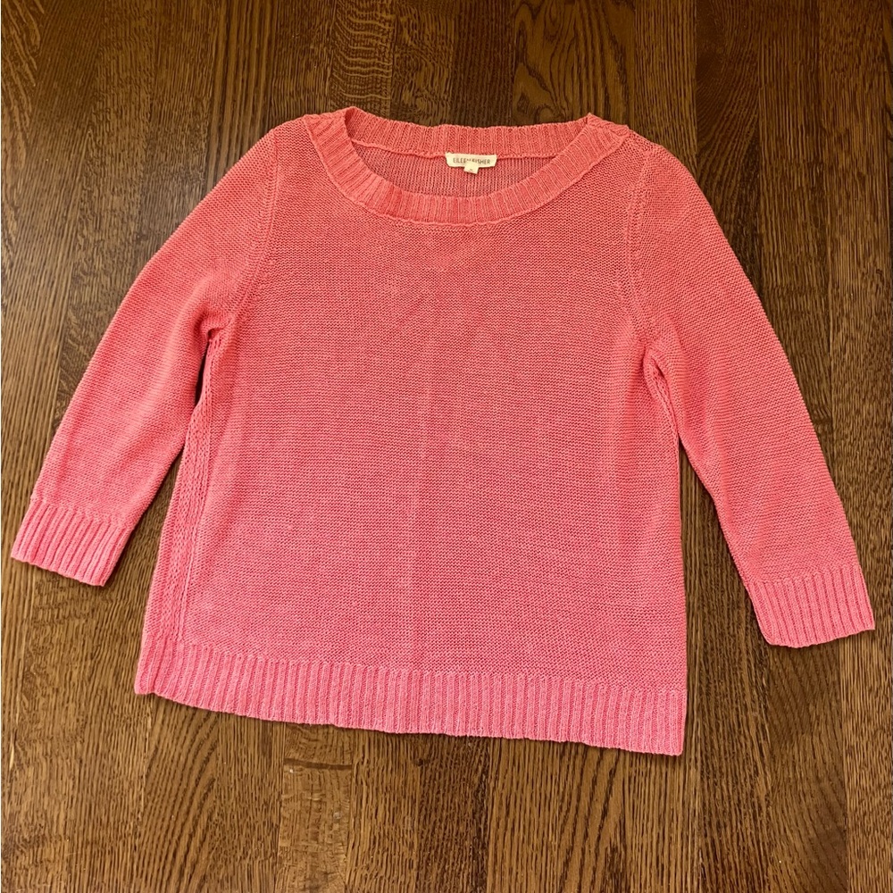 Eileen Fisher linen sustainable knit sweater coral minimalist Breathable soft S